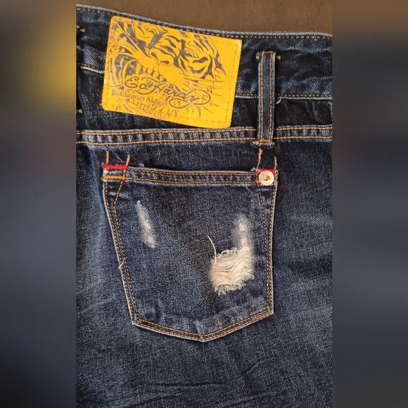 Ed Hardy Blue Dark Wash Ripped Boyfriend Denim Jeans Women's 32x30 SUPERB CONDIT - Picture 12 of 12